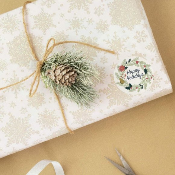 1000 wafer Christmas wreath Happy Holidays sticker - Picture 3 of 7